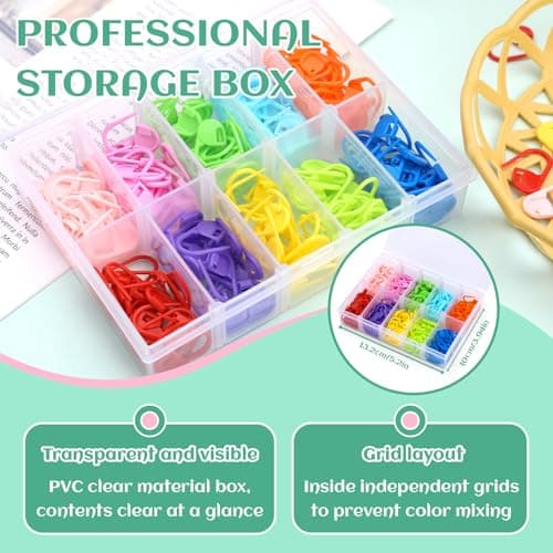 LUNARM 200 Pcs Stitch Markers for Crocheting, 10 Color Crochet Stitch Markers Knitting Locking Clip Pins with 6 Yarn Needles for DIY Craft Sewing thumbnail 3