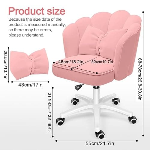 XUEGW Cute Petal Desk Chair Velvet Vanity Chair with Bow Cushion, Butterfly Home Office Chairs for Bedroom Computer Task Chairs with Back thumbnail 2
