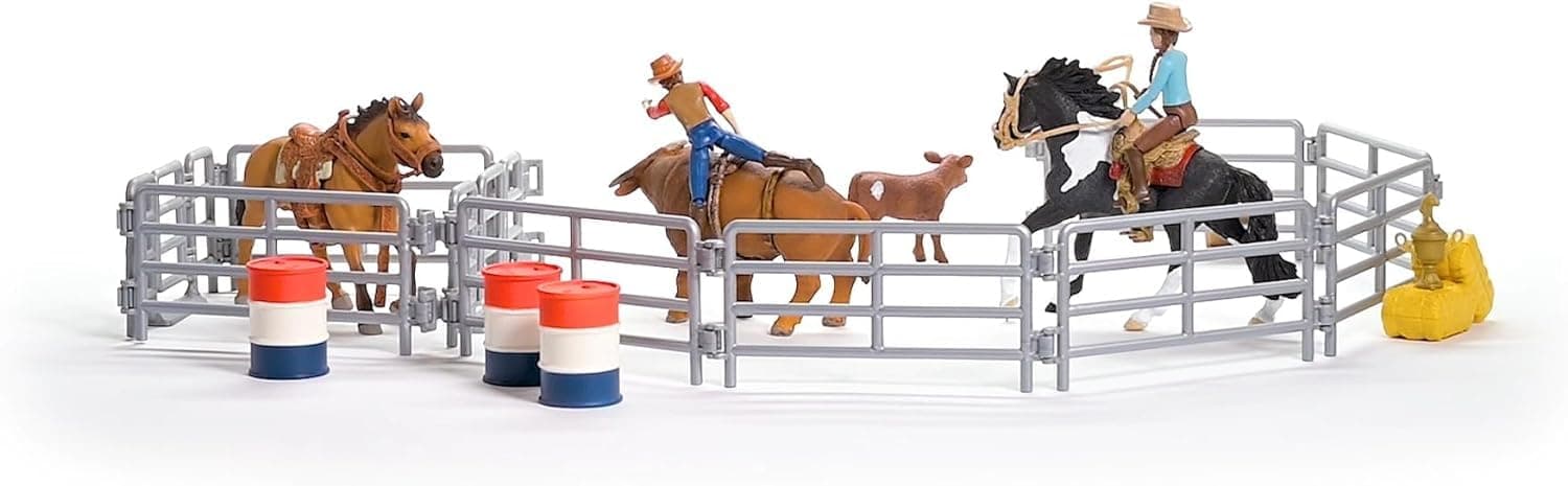 Schleich Farm World - 42PC Rodeo Playset with Animal and Rider Figurines - Cowboy and Cowgirl Action Figures with Cattle and Horse Toys - Western Riding Screen-Free Toys - Kids Ages 3+ | 42679 thumbnail 9
