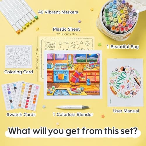 Ohuhu & Bobbie Goods Alcohol Markers, Co-branded 48-color Brush & Fine Alcohol Markers for Adult Artist Beginner Coloring Drawing Sketching Illustration, Honolulu B thumbnail 9