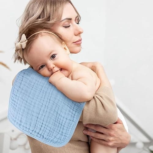MIGIOL Baby Burp Cloths 100% Cotton Newborn Muslin Burp Cloths 10x20 inches Baby Essentials Blue & Green 5-Pack thumbnail 5