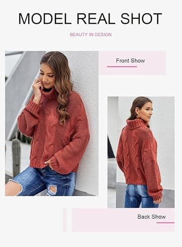 Dokotoo Womens 2025 Winter Fall Solid Turtleneck High Neck Balloon Long Sleeve Sweaters Pullover Outerwear thumbnail 4