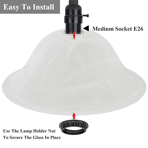 Glass Lamp Shade Replacement 12"D x 4.75"H,Lamp Shades For Floor Lamps Suitable for E26 Socket Torchiere Lamp Shade GlassShades Ceiling Fan Light Covers Ceiling Fan Globe Replacement Glass Bowl thumbnail 7