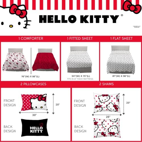 Hello Kitty Polka Dot Bedding 7 Piece Super Soft Comforter and Sheet Set with Sham, Full, (Official Licensed Product) by Franco Collectibles thumbnail 4