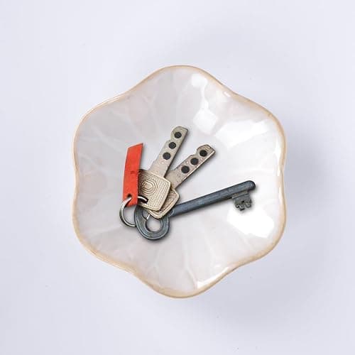 White Ceramic Jewelry Dish, Lotus Leaf-Shaped Trinket Tray and Ring Holder, Decorative Key Bowl, Elegant Home Decor Accent Piece (White) thumbnail 6