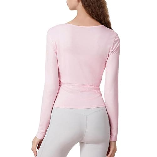 Women Ballet Wrap Top Long Sleeve Self Tie Dance Shirt Pilates Yoga Tops Y2k Workout Active Blouses thumbnail 3