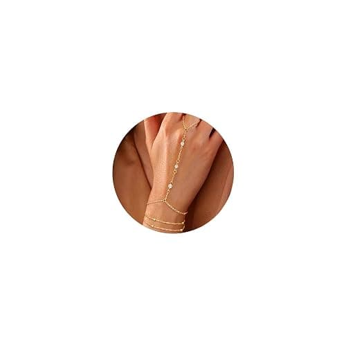 ÌF ME Hand Chain Bracelet Set 14K Gold Plated Durable Gold Bracelets for Women Adjustable Finger Bracelet Hand Jewelry with Extender Perfect for Everyday Wear Ring Bracelet Hand thumbnail 9