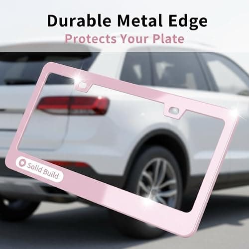 Fashion 2 Pack Matte Cherry Baby Pink License Plate Frames, Stainless Steel Car License Plate Cover Accessories with Screw Caps thumbnail 4