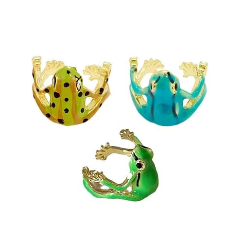 PLOUTOS Frog Enamel Adjustable Rings Set For Women Hand-Painted Wrap Open Animal Ring Gold Tone Alloy Stackable Statement Cocktail Jewelry 3 Colors For Women - Image 1