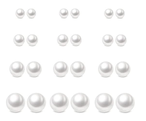12 Pairs Pearl Studs Earrings for Women, Stainless Steel Hypoallergenic White Faux Simulated Pearl Earrings, 4 Mixed Sizes Round Ball Jewelry for Wedding Birthday Christmas - Image 1