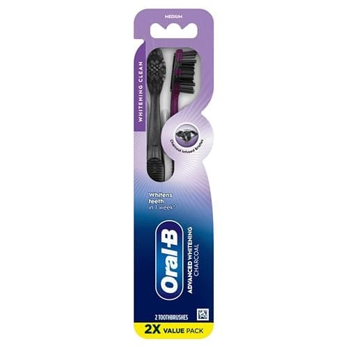 Oral-B 3D White Charcoal Toothbrush, 2 Count Medium Manual tootbrush Pack, Whitens Teeth, removes Plaque and Stains, Tongue Scraper Tooth Brush thumbnail 6