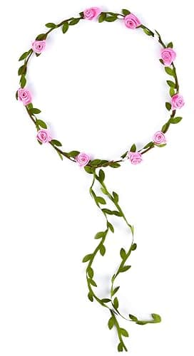 PLULON Pink Flower Crown Headband Women Garland Headband Hair Floral Wreath Boho Headpiece for Girls Wedding Festival Hair Accessories - Image 1
