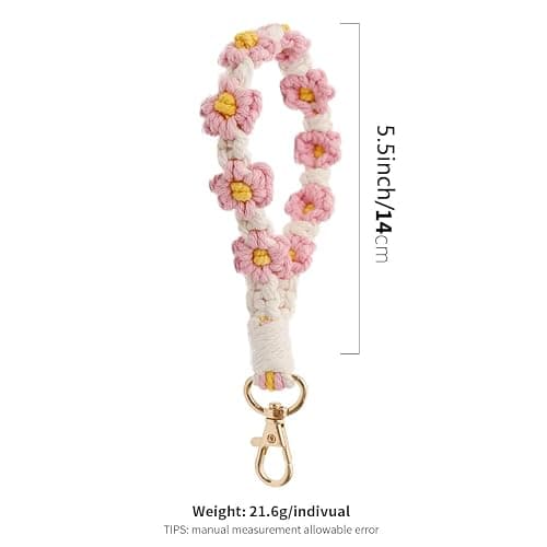 XGALBLA Cute Macrame Keychain Boho Handmade Weave Wristlet Bracelet Keychain Floral Wrist Lanyard Keyring Holder for Women thumbnail 2