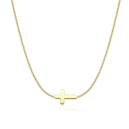 Rotnso Cross Necklace for Women 14K Gold Silver Plated Dainty Small Cross Pendant Choker Simple Trendy Cute Cross Charm Chain Necklace Easter Basket Stuffers Baptism Religious Faith Jewelry Gift - Image 1