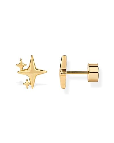 PAVOI 14K Gold Plated Dainty Flat Back Earrings for Women, Piercing Studs | Hypoallergenic Stud Earrings with 925 Sterling Silver Posts, Motif Flatback Screw Back Helix Cartilage - Image 1