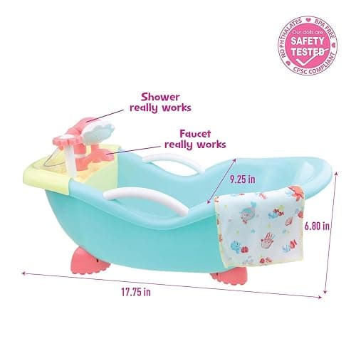 JC Toys - for Keeps Playtime! | Baby Doll Real Working Bath Set | Fits Dolls up to 16" | Shower and Faucet Really Work | Play Accessories | Ages 2+ thumbnail 3