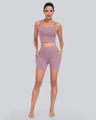 CHRLEISURE 6 Packs Womens Biker Shorts with Pocket, 5 Inch High Waisted Tummy Control Spandex Yoga Workout Shorts thumbnail 2