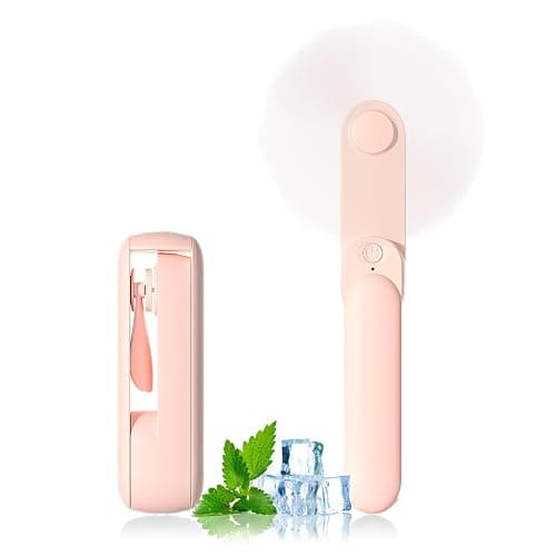 Lerat Portable Handheld Fan, 2 IN 1 Mini Hand Fan, Battery Operated [8-15 Working Hours], USB Rechargeable Personal Foldable Fan for Indoor, Small Pocket Fans Travel Essentials for Outdoor (Pink) - Image 1