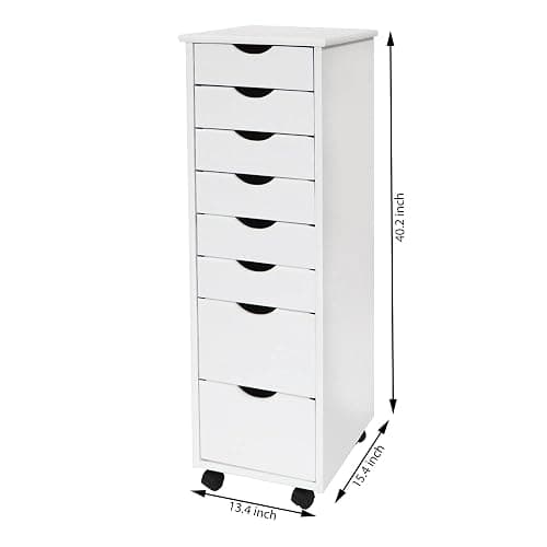 Jela-USA Solid Pine Wood 8 Drawer Rolling Cart, White thumbnail 2