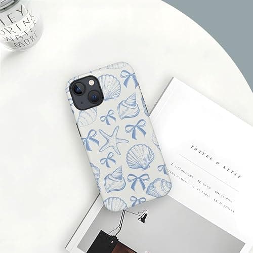 DAIZAG Case Compatible with iPhone 14,Fit Shockproof Cover for Women Girls,Blue Seashell Bow thumbnail 6