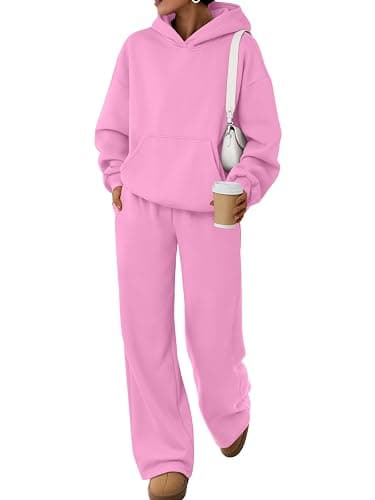 Trendy Queen Womens Oversized Hoodie Wide Leg Pants 2 Piece Lounge Set | Drop Shoulder,Kangaroo Pocket,Elastic Waistband,Side Pockets,Matching Sweatsuit - Image 1