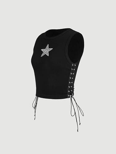 SOLY HUX Women's Tank Tops Y2K Sleeveless Ribbed Star Crop Tank Top Summer Going Out Tops thumbnail 5