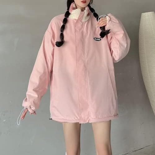 Sumleno Women's Fleece Sherpa Jackets Reversible Kawaii Heart Print Fuzzy Zip Up Cutecore Coats Aesthetic Y2k Gyaru Clothes thumbnail 5