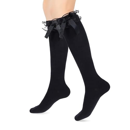 Cotton Knee High Socks with Bow White Lolita Socks Over the Knee Socks for Daily Wear School Dating Dance - Image 1