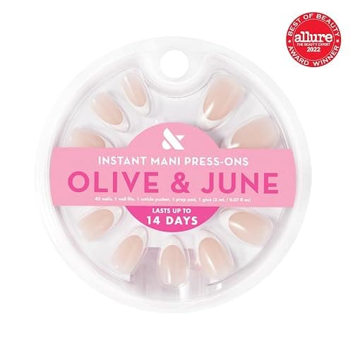 Olive & June Instant Mani Press-On Nails, Iconic French | Salon-quality glue-on manicure kit; 42 non-toxic fake nails in 21 sizes, recycled materials, realistic look, lasts 14 days thumbnail 2