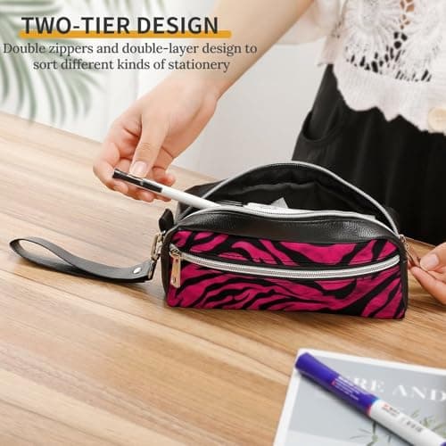 RLDOBOFE Large Capacity Pencil Pouch,Cute Pencil Case, Aesthetic Pencil Bag for Women, Zebra Tiger Leopard Pink Printed Makeup Pouch,Fashion Stationery Pencil Case thumbnail 7