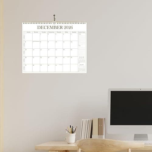 2026 Calendar - Wall Calendar 2026 from January 2026 - June 2027, 18 Months Calendar with Premium Paper, Twin-Wire Binding & Hanging Hook, 12" x 14.5", Golden thumbnail 2