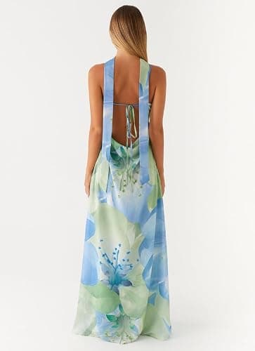 Women Summer Floral Maxi Dress Sexy Backless Bodycon Long Dresses with Scarf Formal Cocktail Tube Sundress thumbnail 6