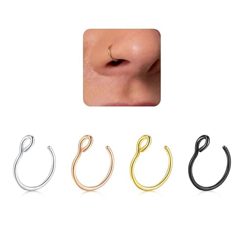 MODRSA Fake Nose Ring Hoop D Shape Fake Septum Piercing Non Pierced Septum Ring Clip on Lip Rings Faux Earring Stud for Men Faux Lip Piercings Jewelry for Women Halloween Jewelry thumbnail 7