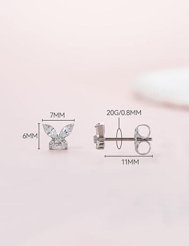 Limerencia F136 Pure Titanium Hypoallergenic Earrings Dainty Butterfly CZ Cluster Minimalist | G23 Implant Grade Piercing Fashion Jewelry For Sensitive Ears thumbnail 3