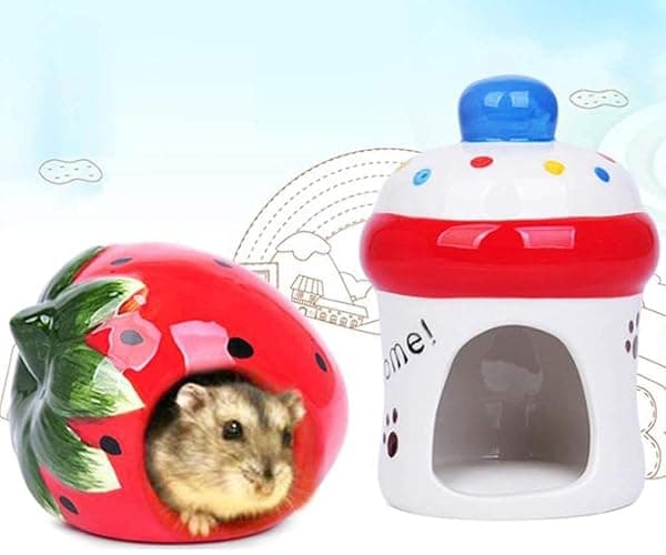 Cool Hamster House Hideout Suitable for Hamsters Less Than 4 inches 10 cm in Length Ceramics Strawberry Shape Bed Cute Small Animal Pet Squirrel Hedgehog Chinchilla Nest Hamster Cage Accessories thumbnail 4