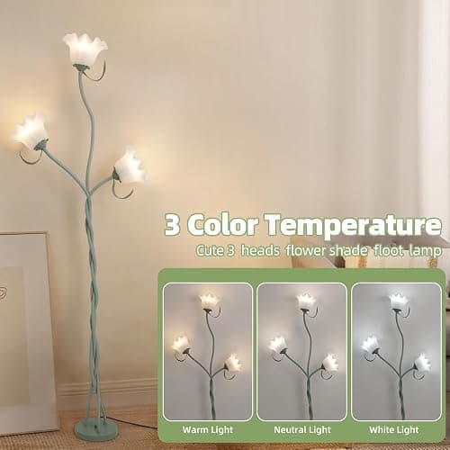 YLTLINK Green Flower Floor Lamp for Living Room,3 Light Floor Lamp,Lotus Floorlamp,Vintage Tall Standing Lamp,Modern Decor Floor Light for Bedroom,Office,Girl's Room,Pretty Cute Lily Lamp thumbnail 5