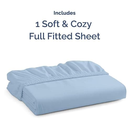Full Fitted Bed Sheet - Bottom Single Fitted Sheet Only - Ultra-Soft Hotel Luxury Bedding w/ 8-16 Inch Deep Pockets - Breathable, Cooling & Wrinkle Free - Easy-Fit, Fade & Shrink Resistant - Sky Blue thumbnail 4