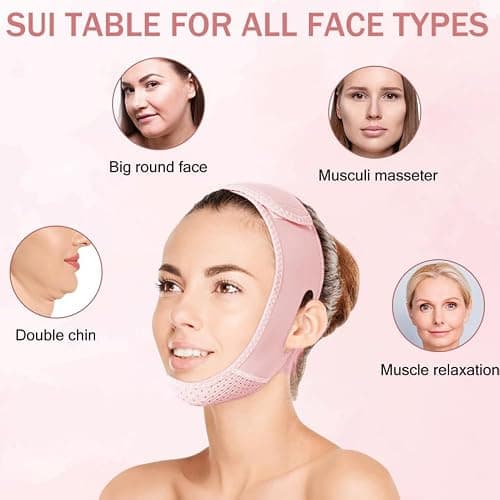 ROWMATE V Line Lifting Mask Chin Strap for Sleeping, V Line Lifting Mask for Women,Jaw Exerciser，Medium,LightPink thumbnail 7