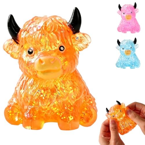 Glitter Highland Cow Squishies Fidget Toy, Cute Sensory Squeeze Toy,Soft Slow Rising Sensory Stress Relief Ball for Adults,Party Favor for Cow Lovers (Orange) - Image 1