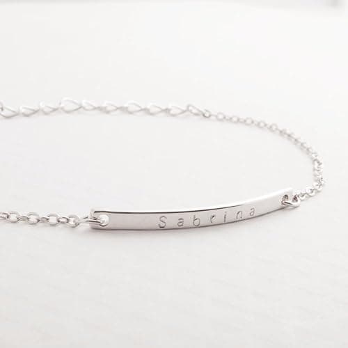 Petite Boutique 16K Gold Your Name Bar Bracelet Personalized gift Gold Plated bar Delicate Hand Stamp Best bridesmaid Wedding Graduation Gift thumbnail 3
