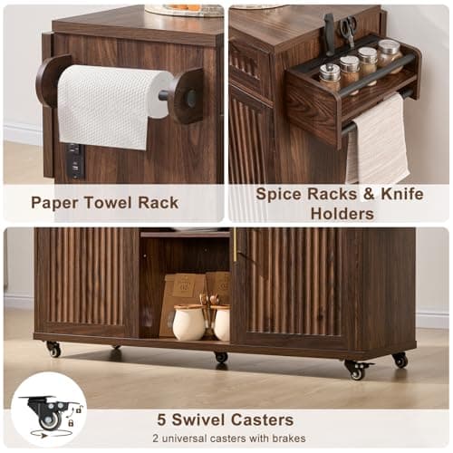 Okvnbjk 57" Rolling Kitchen Island with Storage & Drop Leaf, Walnut thumbnail 8