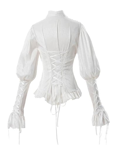 Nuoqi Victorian Blouse Womens Gothic Shirt Vintage Long Sleeve Lotus Ruffle Tops thumbnail 4