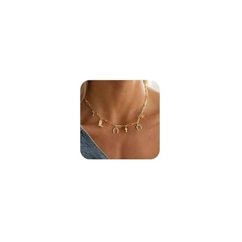 SELSHE Charm Necklace for Women,Dainty 14K Gold Plated Starfish Seashell Necklace Simple Gold Beach Necklaces for Women Trendy Beach Jewelry - Image 1