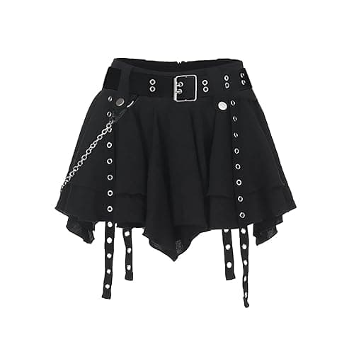 Sunidol Women's Y2K Gothic Punk Skirt High Waist Plaid Pleated Skorts Ruffles Fairy Grunge A-Line Skater Skirts - Image 1