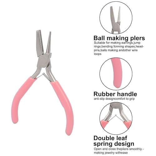 TUNQISM 1PCS 5 Inches Pink Jewelry-making pliers Beadsmith Concave Round Nose Pliers – Wire Looping and Bending Tool – Jewelry-Making Instrument Metal ring-making tools thumbnail 4