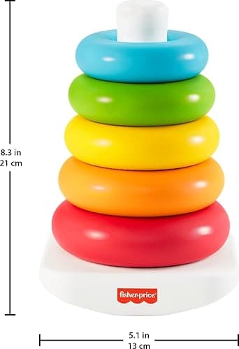 Fisher-Price Baby Stacking Toy Rock-A-Stack Rings with Roly-Poly Base for Ages 6+ Months, Made with Plant-Based Materials thumbnail 3