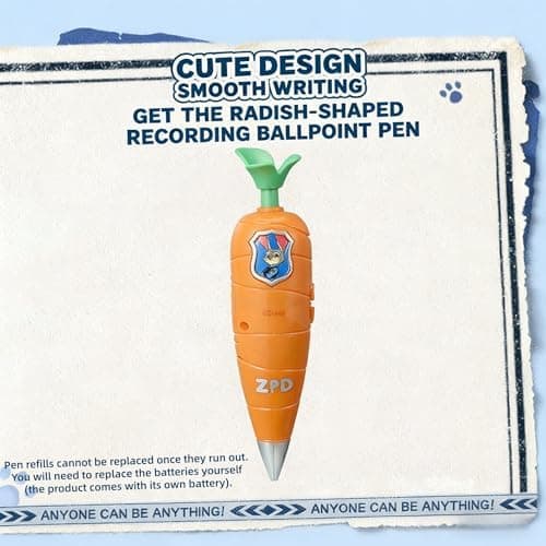 MINISO Zootopia Judy Garry Cartoon Recording Ballpoint Pen, Carrot and Snake Design, Voice Recorder Feature push-button writing ballpoint pen (Judy) thumbnail 6