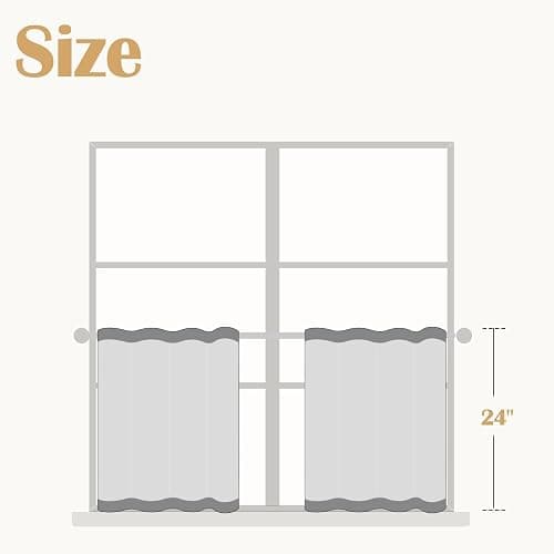 jinchan Linen Textured Tier Curtains 24 Inch for Kitchen Windows Farmhouse Cafe Curtains Small Drapes Rustic Light Filtering Half Window for Living Room Laundry Rod Pocket 2 Panels White thumbnail 2