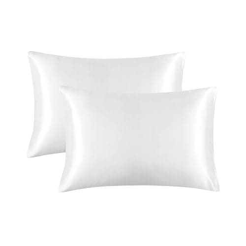 HommxJF White Satin Pillowcase Standard Set of 2 with Envelope Closure，White Silk Pillowcase for Hair and Skin (20x26) thumbnail 7