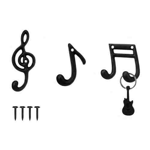 Otoolling 3 Pcs Musical Note Black Finish Cast Iron Hook Musical Note Wall Decorative Hooks with Screws for Music Room Home Kitchen Outdoor Garden Hanging Clothes Caps Bags - Image 1
